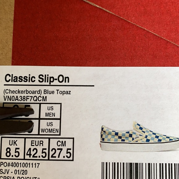 VANS Men’s CLASSIC SLIP ON CHECKERBOARD BLUE TOPAZ Sneakers - Picture 16 of 16